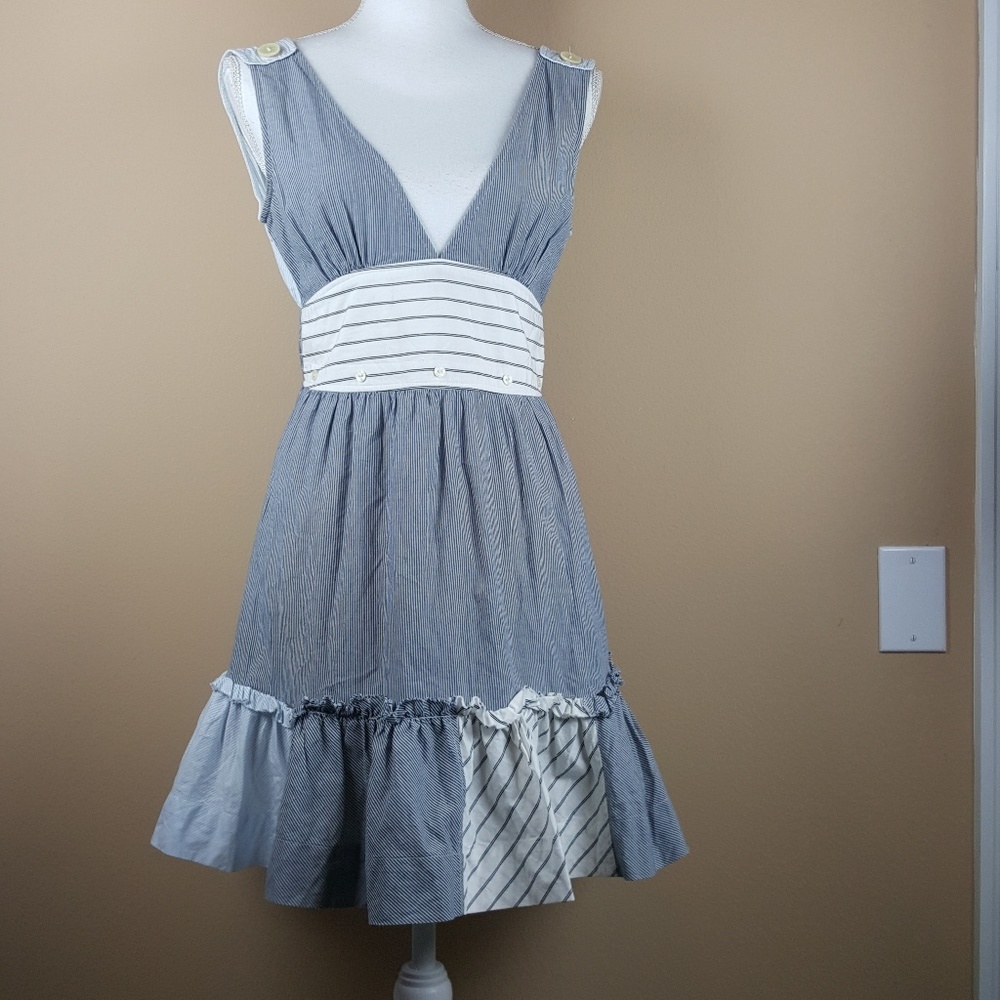 Free People Striped Ruffle Tiered Hem Button Dress